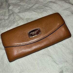 Michael Kors Cognac Pebbled Leather Clutch Wallet